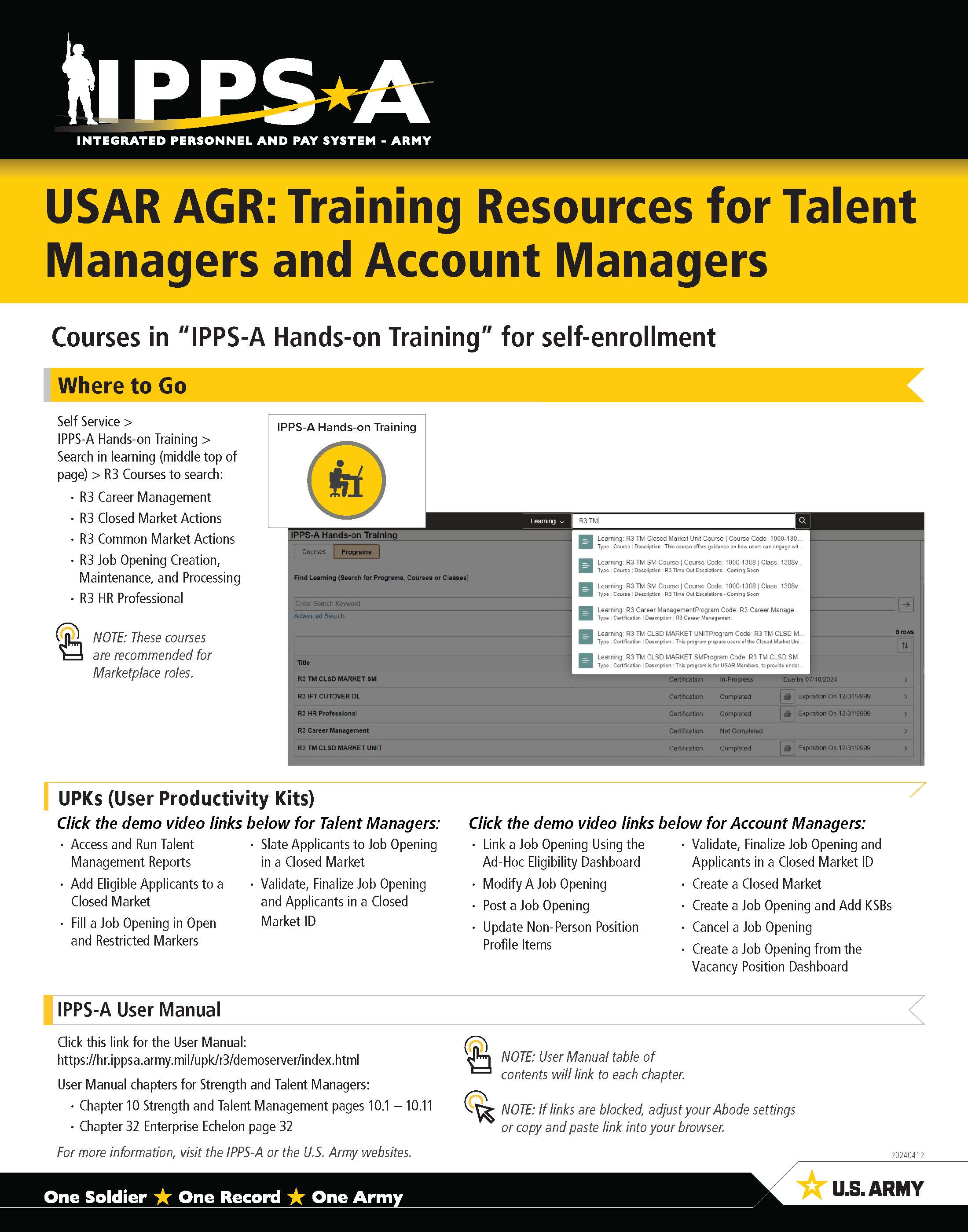 Link to USAR AGR: Training Resources for Talent & Account Managers